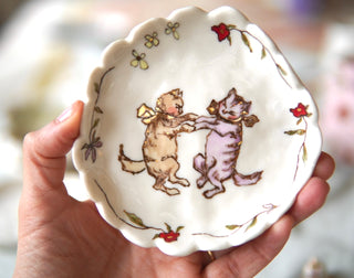 “Dancing Kitties" Petite Scalloped Trinket Dish