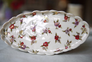 "Red & Lilac Rosettes" Scalloped Trinket Dish