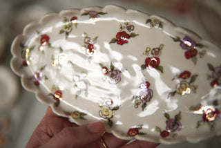 "Red & Lilac Rosettes" Scalloped Trinket Dish