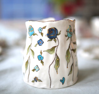 "Blue Roses with Gilded Chip" Vase