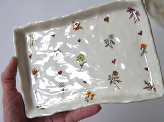 Floral + Heart Pattern Rectangular Dish