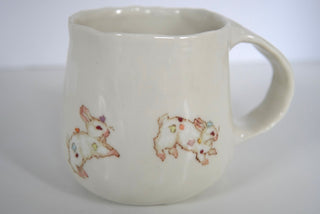 White Flower Bunnies Mug