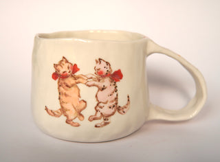 Dancing Kitties with Flower Handle Mug