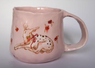 Fawn and Red Flowers Pink Mug