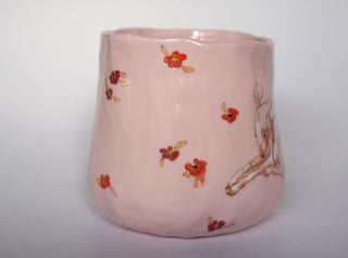 Fawn and Red Flowers Pink Mug