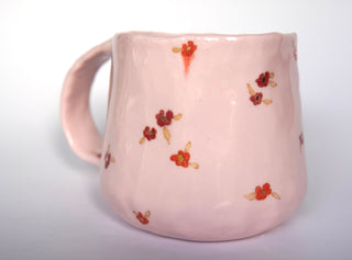 Fawn and Red Flowers Pink Mug